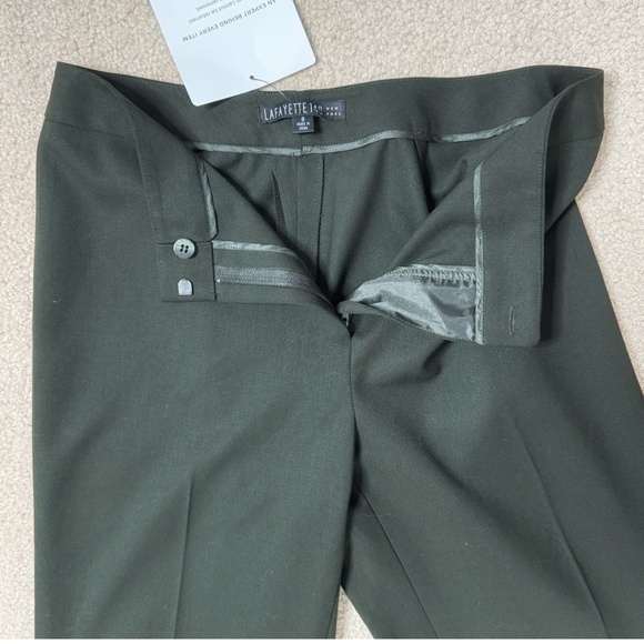 NEW Lafayette 148 Barrow Pants Flat Front Olive Green Double Face Luxe Wool Sz 8 - Picture 7 of 15